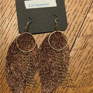 Gold and Brown Glitter Leaf Earrings